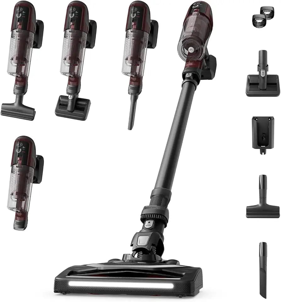 Rowenta X-Pert 6.80 kabelloser Akku-Stabstaubsauger, leistungsstarke 100 AW, Lange Laufzeit bis zu 60 min, LED-Düse, als Handstaubsauger nur 1,4 kg, inkl. Tierhaar-Zubehör, Weinrot/Schwarz, RH6485E0