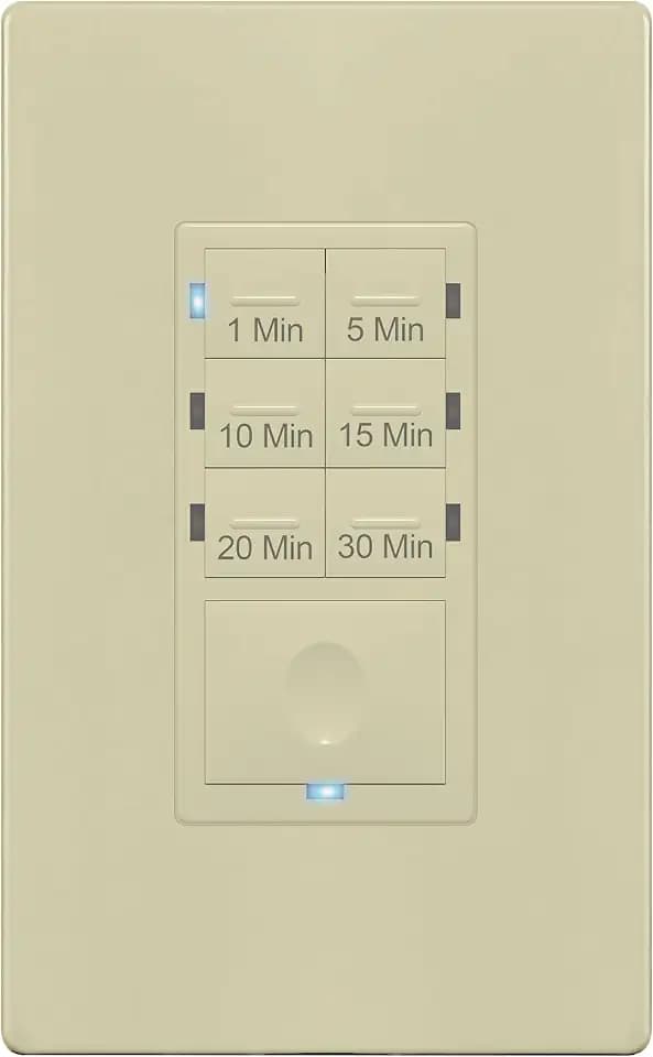 ENERLITES Countdown Timer Switch for bathroom fans and household lights, 1-5-10-15-20-30 Min Settings with Manual Override, Always On Blue LED, Neutral Wire Required, UL Listed, HET06A-R-I, Ivory