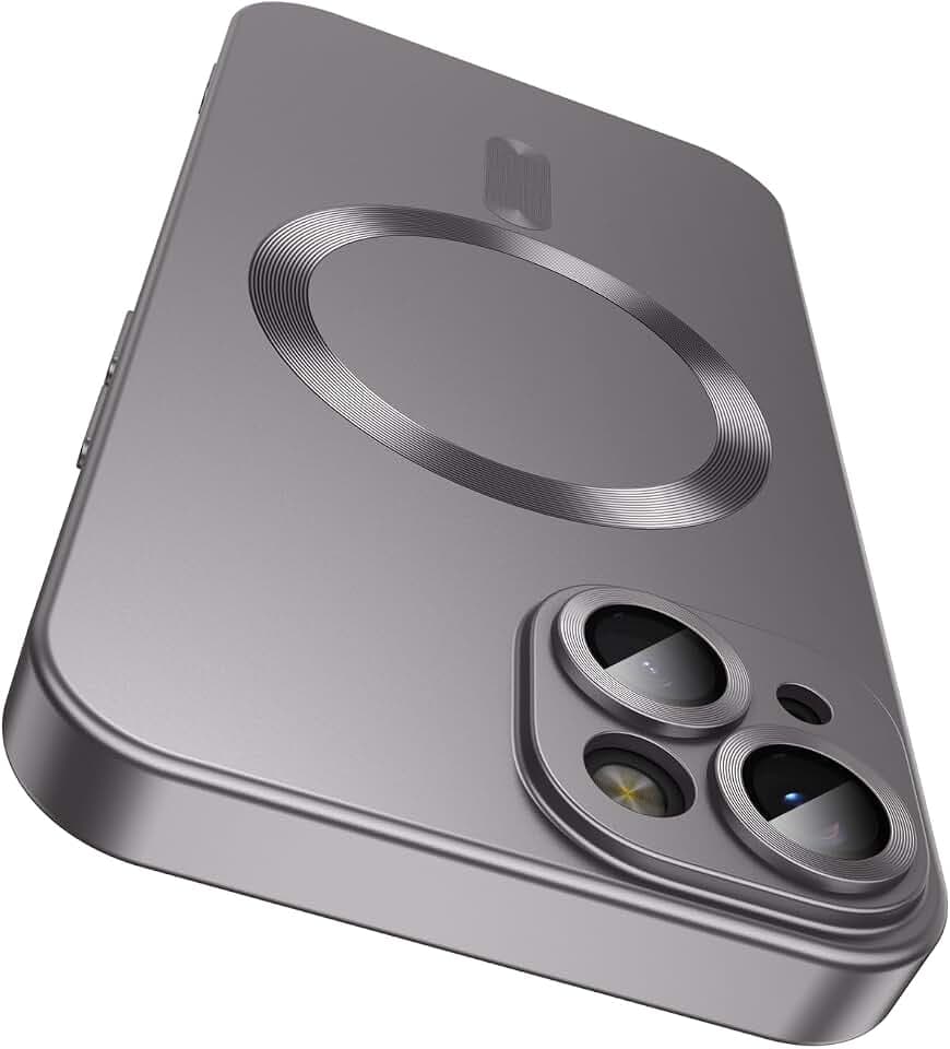 LEKEVO Magnetic for iPhone 15 Case [Compatible with MagSafe][Built-in Camera Lens Protector] Slim Soft Silicone Bumper Shockproof Metallic Shine Phone Case (Gray)