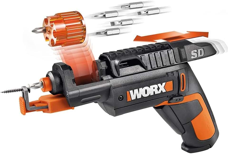WORX WX255 Akkuschrauber 4V, mit Li-Ion Akku inkl. 5 Bits & 1 Vorbohrer | Mit automatischem Wechsel des Bit-Magazins & optionalem Schraubenhalter für schnelles, müheloses Schrauben