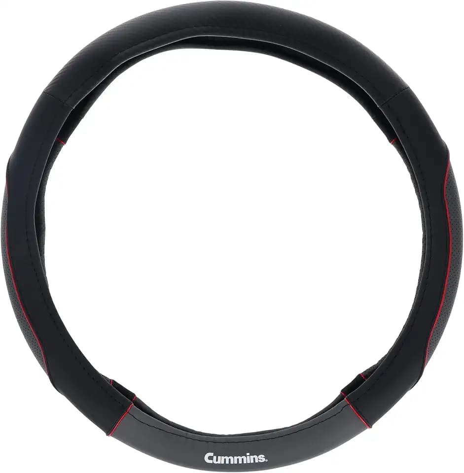 Cummins CMN35390 Sport 18-Inch Steering Wheel Cover Leather Semi Truck Interior Accessories for RV and Big Rig-Black and Red