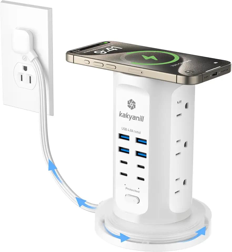 Power Strip Tower, kakyanill Charging Station 9 AC Outlets 8 USB Ports