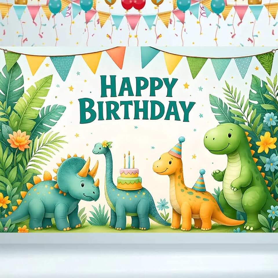 Dinosaur Birthday Decorations Banner 71x43 Inch, Large Dinosaur Birthday Party Backdrop, Happy Birthday Photo Booth Background for Kids Boys Girls Indoor Outdoor