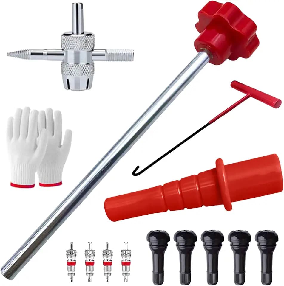 Quick Change Car Tire Valve Tool Kit, Tire Valve Stem Core Remover with 5 TR413 Valves & 4-Way Valve Tool, Quickly Replacement Tools for Replacing Leaky Valves on Car Truck Motorcycle (Red)