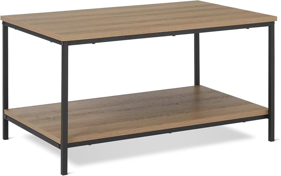 Amazon Basics Rechteckiger Couchtisch mit Ablage, Wohnzimmer Sofatisch, Holz, 50,5cm T x 80cm B x 42cm H, Schwarze Holzmaserung