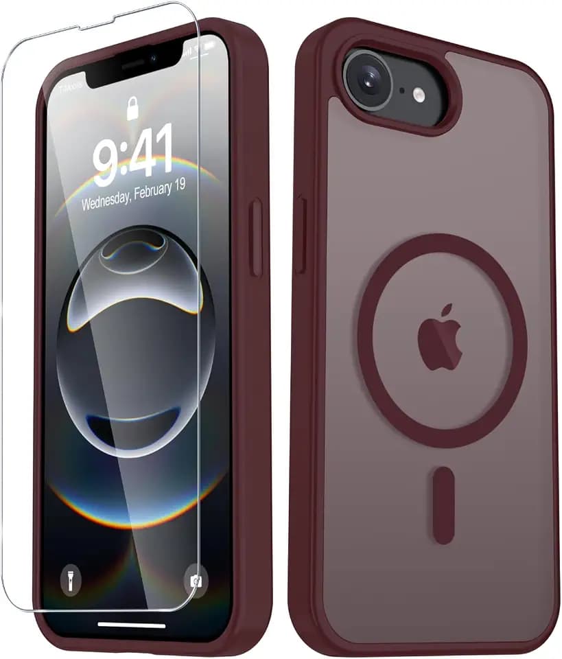 YENAPOON for iPhone 17e Case, iPhone 16e Case, Magnetic Cover, Wine Red