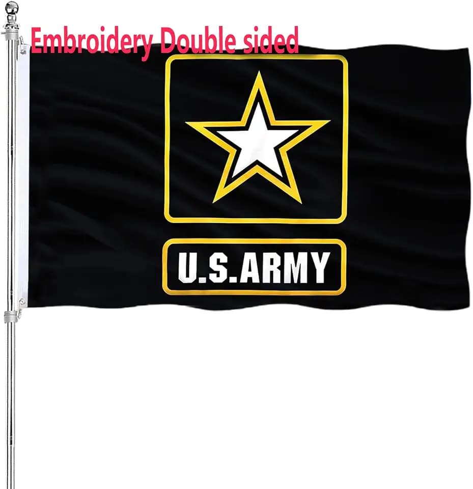 Embroidered US Army Military Flag 3x5 Double Sided Heavy Duty United States Military Flag Army Black Heavy Duty 340D Polyester and Durable Canvas Header with 2 Brass Grommets