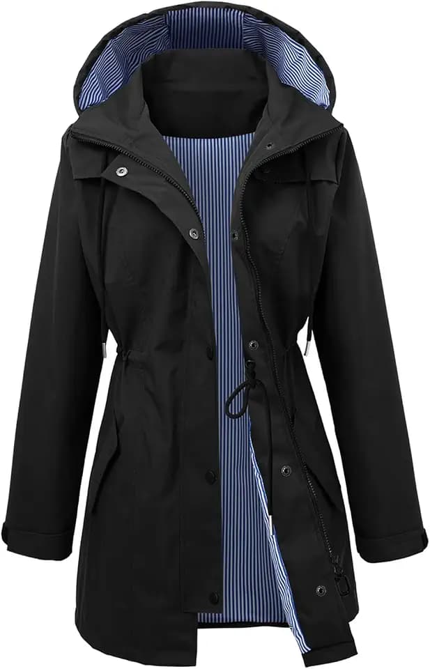 Long Rain Jacket Waterproof Rain Coat with Hood Outdoor Raincoat Windbreaker for Women