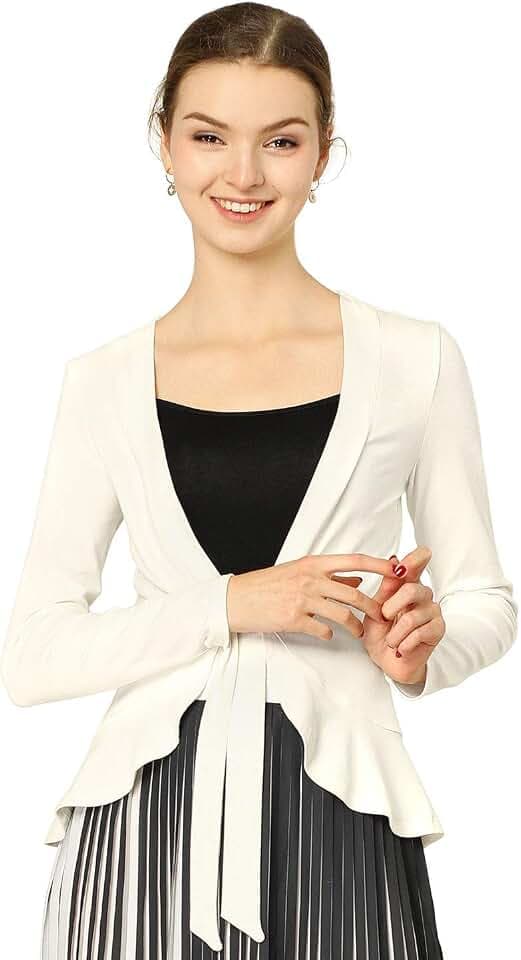 Allegra K Women's Tie Front Cardigan Dressy Casual Cardigan Draped Ruffle Shrugs for Women Dresses
