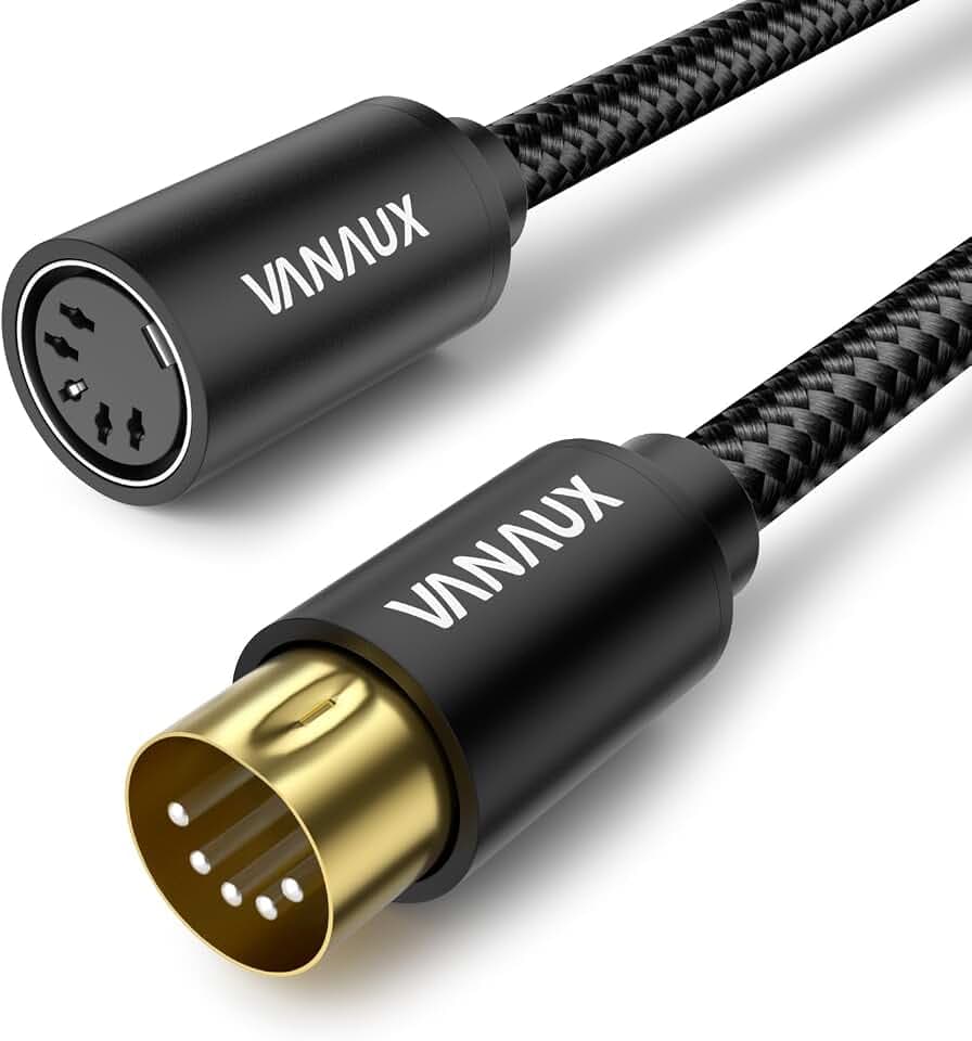 VANAUX MIDI Extension Cable Male to Female 5-Pin MIDI Cable Compatible with MIDI Keyboard, Keyboard Synth, Rack Synth, Sampler, External Sound Card, Sound Source and More-Black (6FT/1.8M)