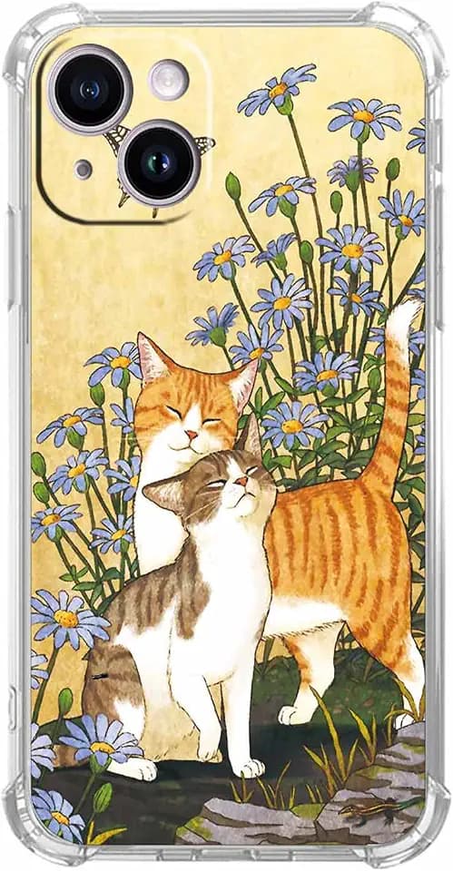 Katzenblume für iPhone 14 Hülle, niedliches Schmetterling-Blumenmuster für Männer und Frauen, trendige TPU-Vollabdeckung für iPhone 14