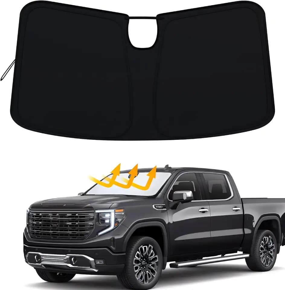 Windshield Sun Shade for 2022-2026 Refreshed Chevy Silverado 1500/GMC Sierra 1500, 2024-2026 Silverado/Sierra 2500HD 3500HD Front Windshiled Sun Visor UV Protection Foldable Sunshade