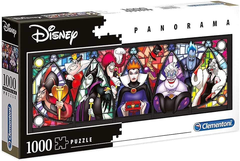 Clementoni 39516 Disney Villains – Puzzle 1000 Teile, Panorama Puzzle, buntes Legespiel für die ganze Familie, Erwachsenenpuzzle ab 9 Jahren, 40 x 21 x 6