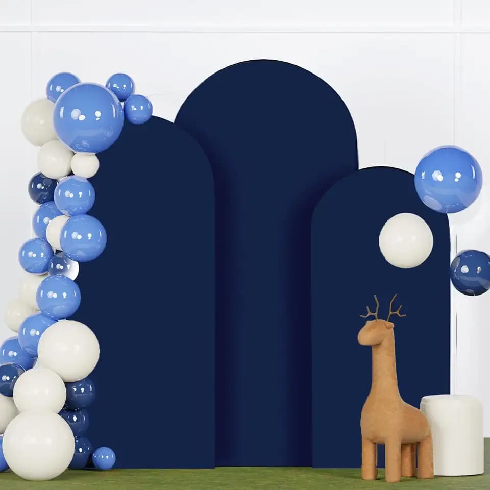 FANPROMS Wedding Arch Cover 7.2FT 6.6FT 6FT Navy Spandex Arch Cover Set of 3 Arch Covers Stretchy Backdrop Round Top Arch Cover for Arch Stand Chiara Backdrop Covers for Wedding Birthday Party Decor