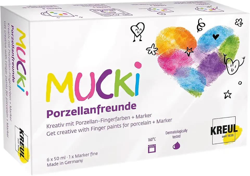 KREUL 26611 - MUCKi Porzellanfreunde Fingerfarben Set 6x 50ml + Marker