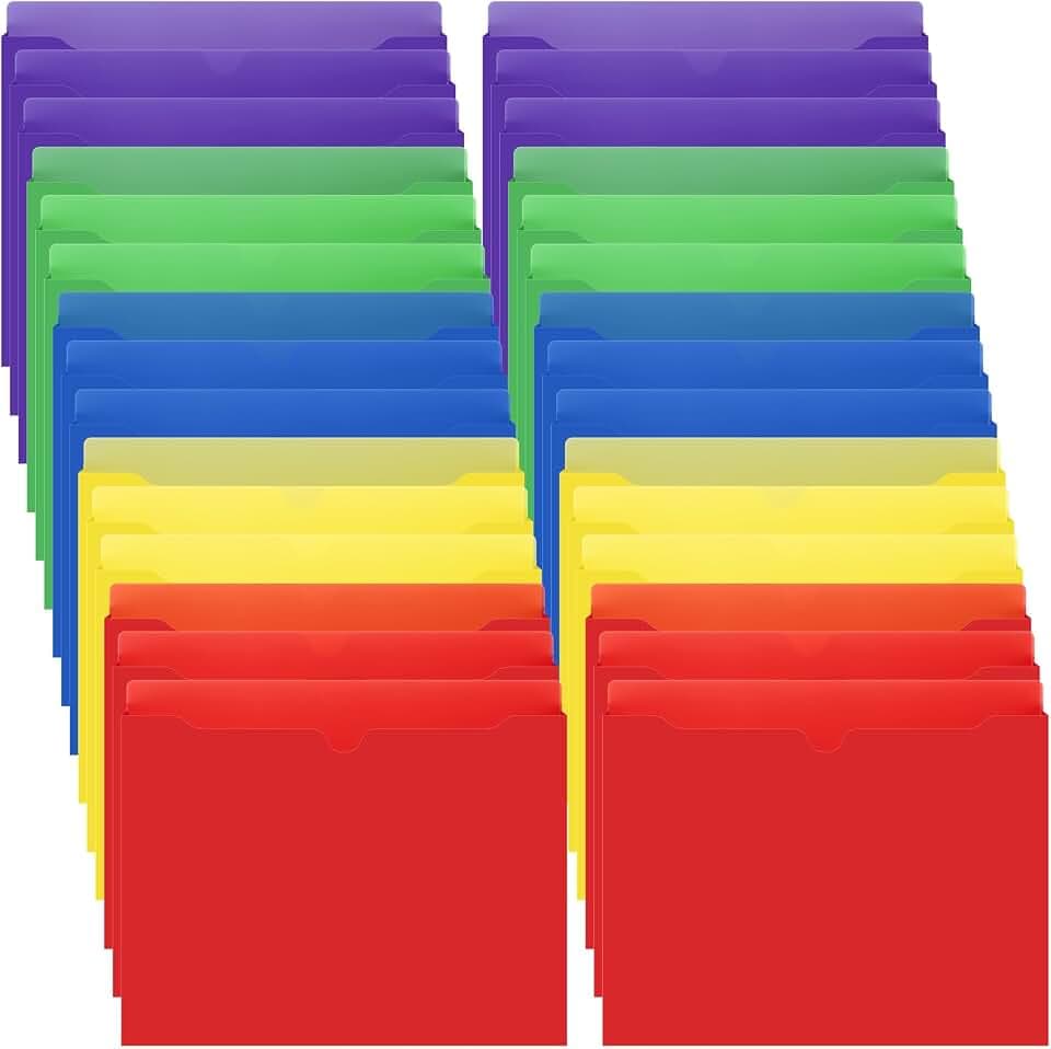 Dunzoom 50 Pack File Jackets Letter Size 2 Inch Stylish Expansion Manila Plastic File Folders Expandable Heavy Duty Reinforced Straight Cut Tab Expandable Document Jacket for Office