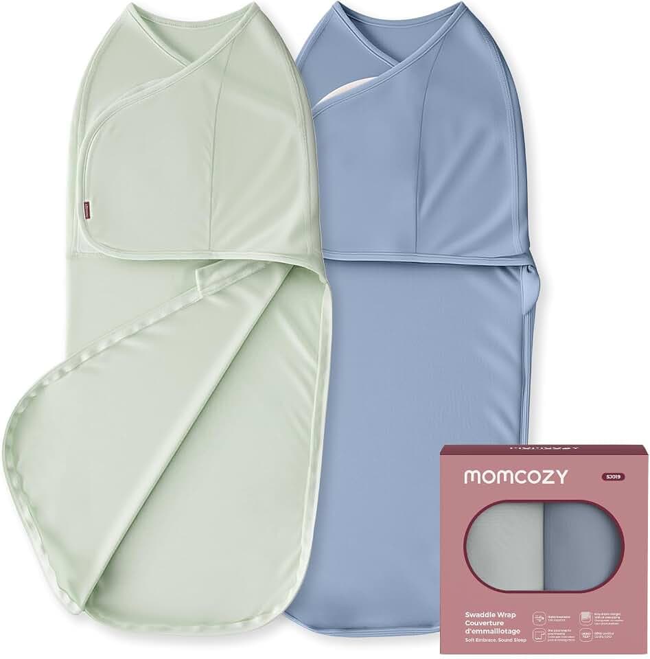 Momcozy Pucksack Baby 0-3 Monate Bambus 2er-Pack, Blau und Grün