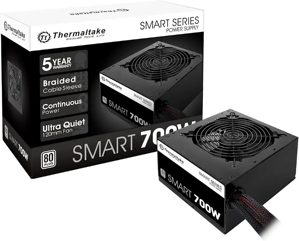 Thermaltake Smart 700W 80+ White Certified PSU, Continuous Power with 120mm Ultra Quiet Fan, ATX 12V V2.3/EPS 12V Active PFC Power Supply PS-SPD-0700NPCWUS-W