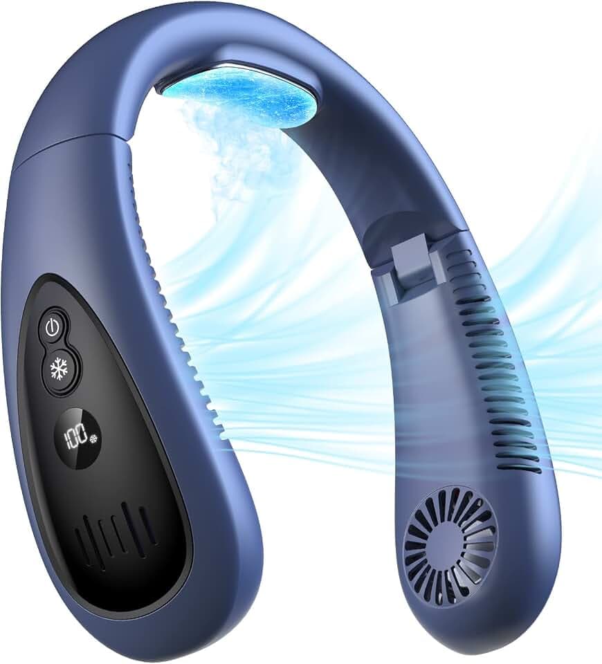 Hals-Klimaanlage, tragbarer Hals-Ventilator mit Kühlplatte, 360°-Kühlung, Luftstrom, 5000 mAh, wiederaufladbar, USB-Ventilator, freihändig, tragbar, faltbar, Mini-Ventilator für Männer, Frauen, Kinder