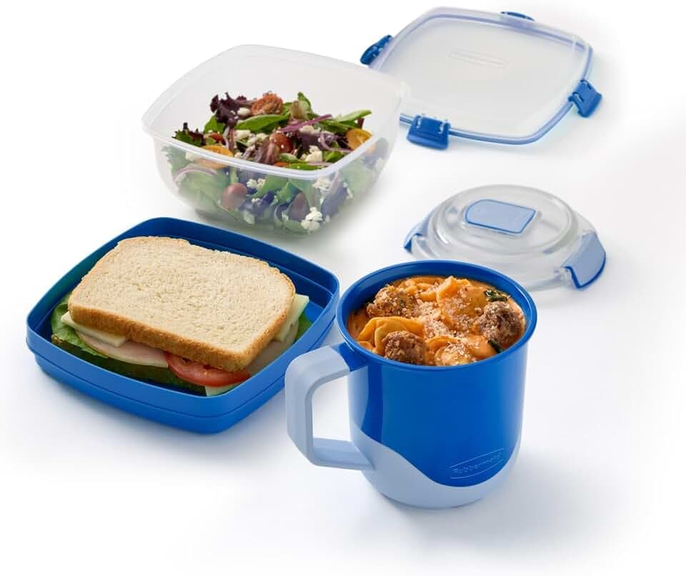 Rubbermaid Pack & Go Set with Leakproof 660 mL Soup Mug and Secure Seal 1.1 L Salad Container, Meal Prep Containers