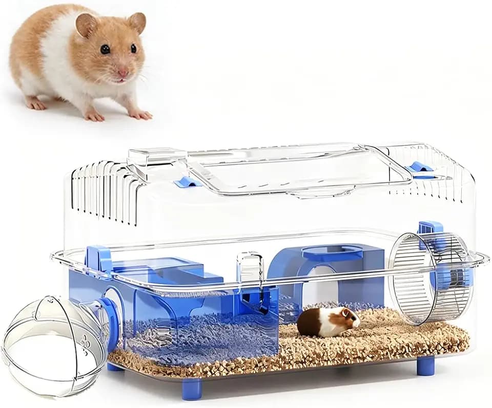 8-in-1 Dwarf Hamster Cage, No Assembly Full Transparent, Temporary Transitional/Breeding/Nursery Cage, 19.69×14.17×12.6 in,Fits Small Space/Kid’s Room, for Dwarf & Baby Hamsters
