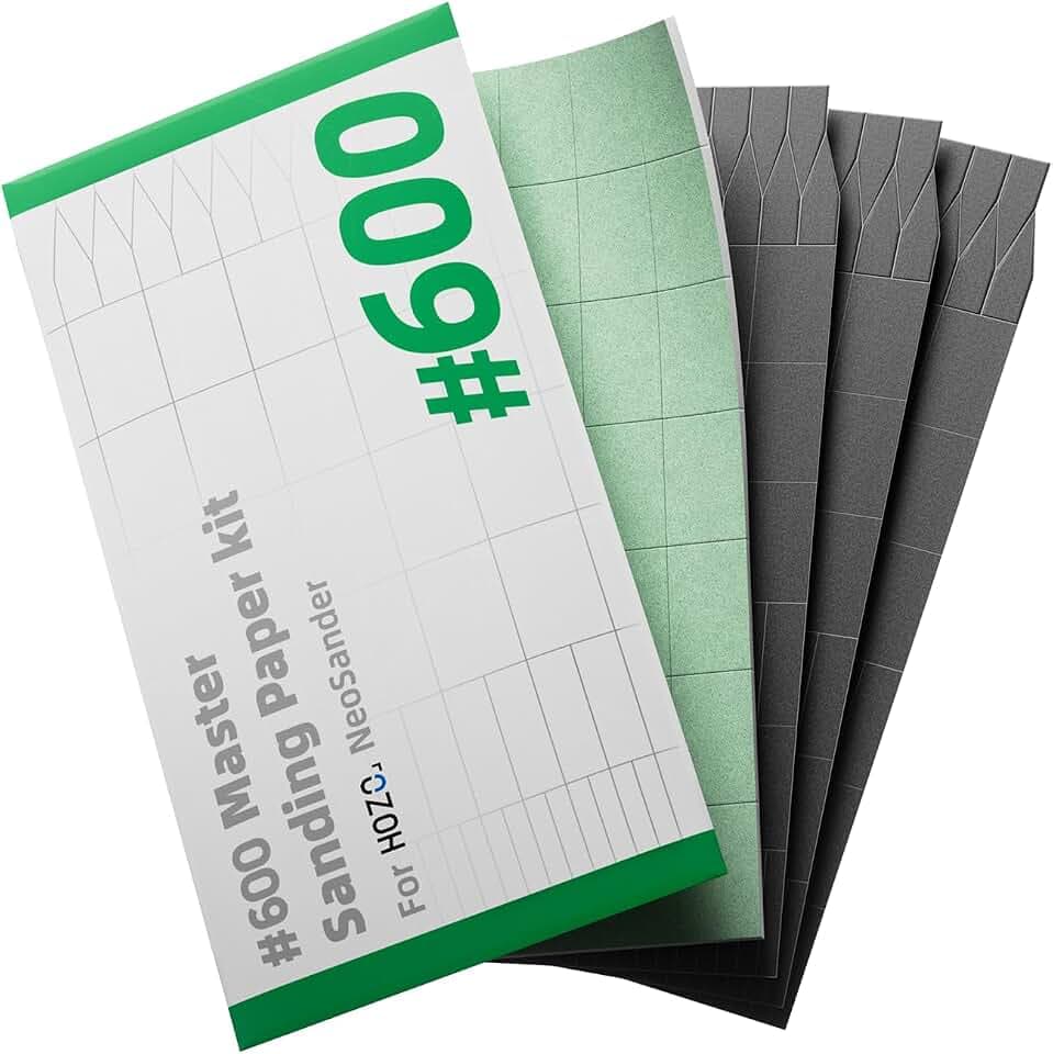 HOZO NeoSander Master Foam Schleifpapier, 600er Körnung, 4-teilig (3 Standard-Schleifblätter + 1 Schaumstoff-Schleifblatt), für Feinschliff & Oberflächenvorbereitung, ideal für Harz, 3D-Drucke