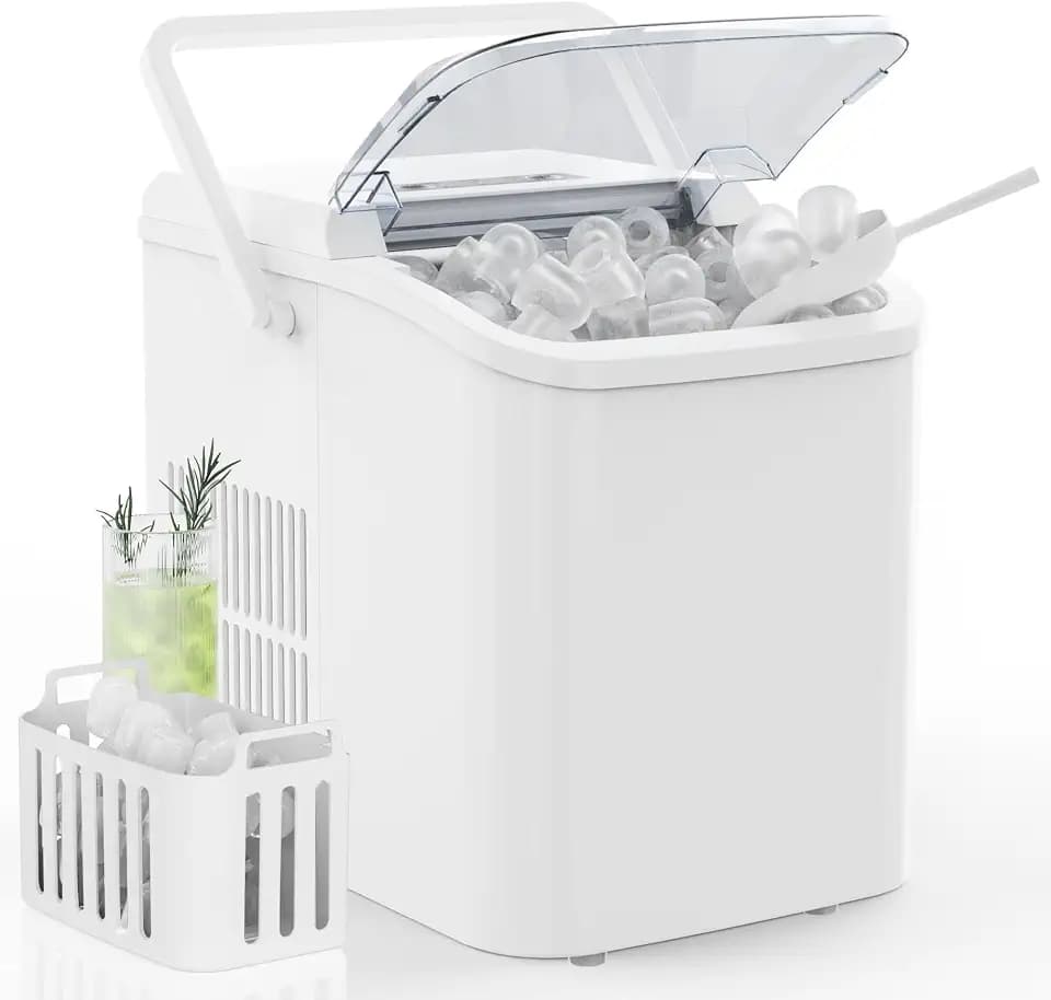 DUMOS Countertop Ice Maker with Handle, 26lbs/24H Portable Ice Machine