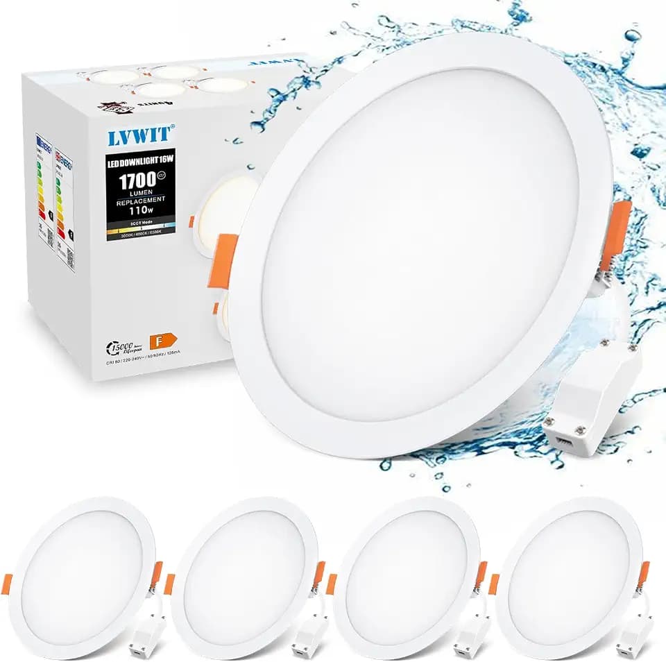 LVWIT Deckenspots Flach 230V, 16W 1700lm LED Einbaustrahler Dimmbar Ultra Flach Deckenstrahler, Warmweiß 3000K Neutralweiß 4000K Kaltweiß 6500K LED Spots für Badezimmer Wohnzimmer, 150mm Loch, 4er Set