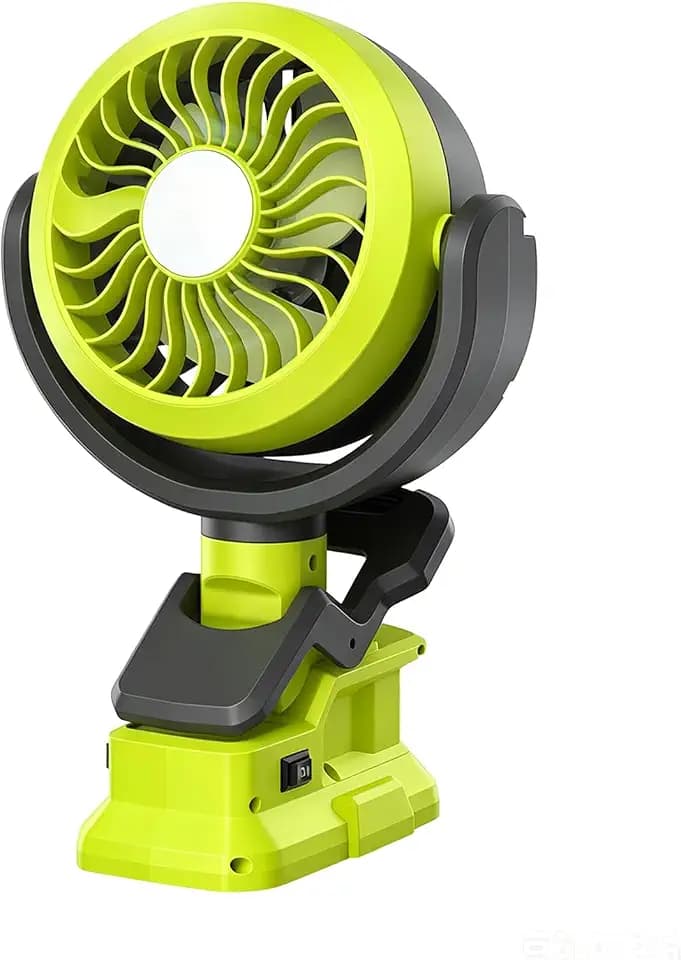 Akku Clip Ventilator für Ryobi 18V Kabelloser Ventilator, Tischventilator,Camping Ventilator 180°C schwenkbarer Kopf,2 Geschwindigkeiten with Licht Für Zelt Outdoor Zuhause Terrasse(ohne Akku)
