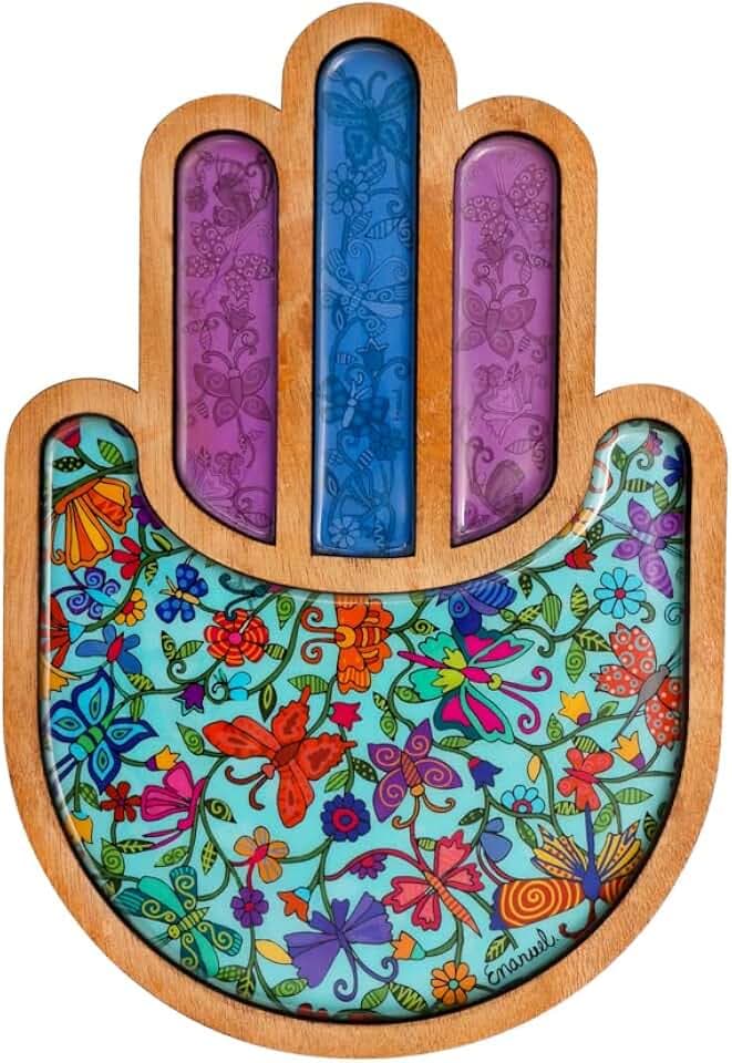 Yair Emanuel Colorful Hamsa Wall Hanging Good Luck Charm Home Blessing | Vibrant Hand Painted Design 9 Inch (Butterflies HAX-3)