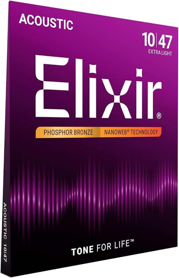 Elixir, Acoustic Guitar Strings, Phosphor Bronze, NANOWEB, 6-String, 10-47