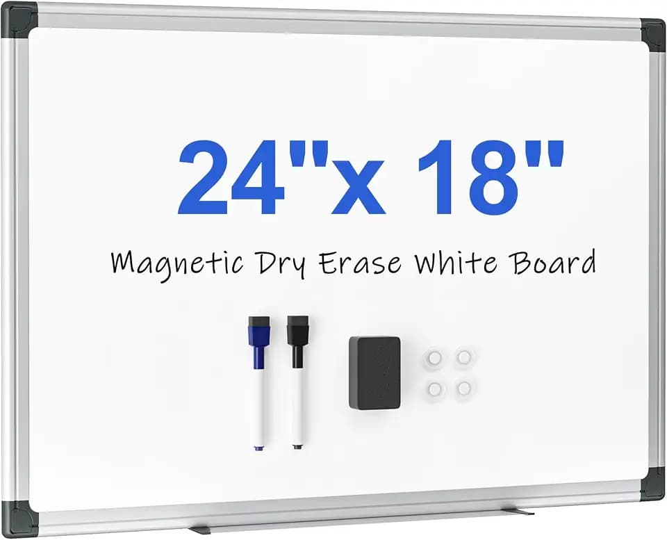 Magnetic Dry Erase Board 24 x 18 for Wall, Whiteboard for Home Office, School, Study Room – Silver Aluminum Frame with 2 Markers, 4 Magnets & Eraser