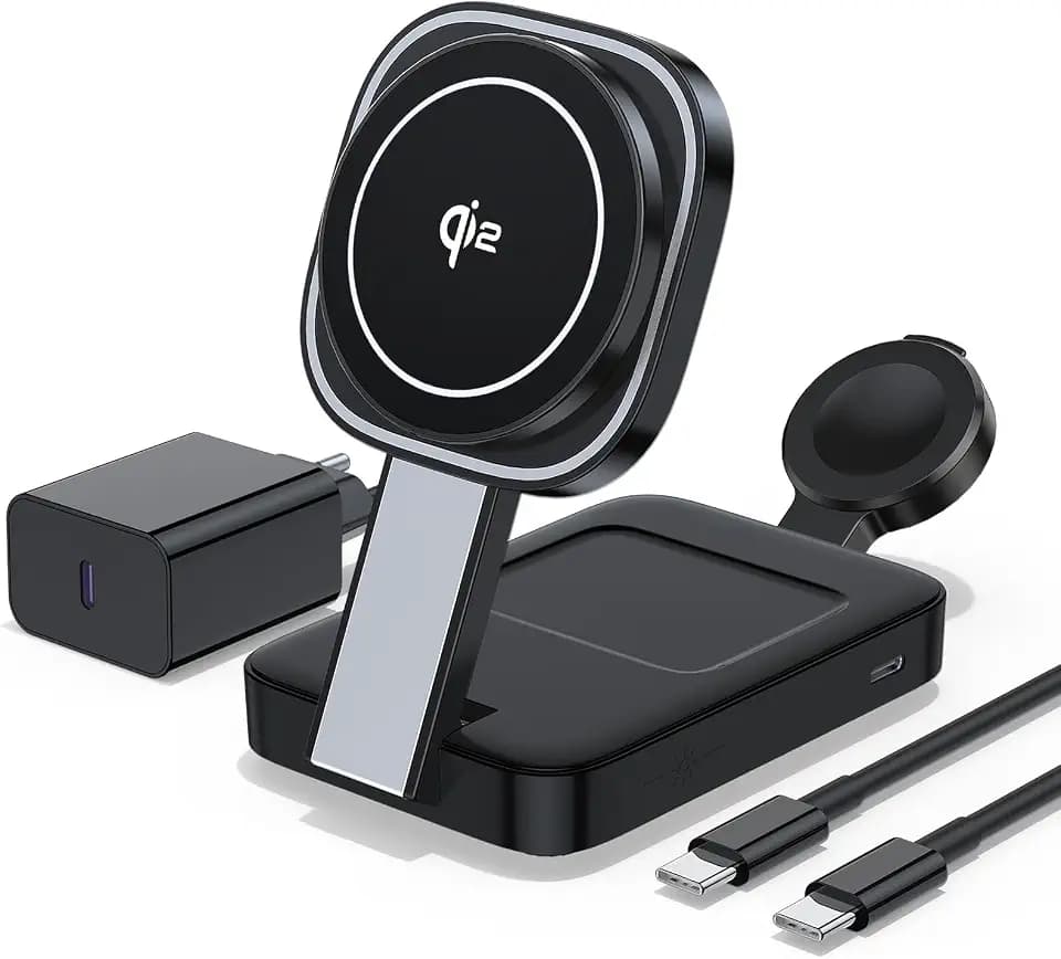 Kabellose Ladestation 3 in 1 für Apple, Mag-Safe Ladestation, faltbar, Induktives kabelloses Ladegerät für iPhone 16 Pro Max/15/14 Plus/13 Mini/12/11, iWatch Series 10/9/8/7/6/SE/Ultra, AirPods