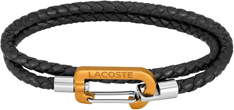 Lacoste Herren Lederarmbänder Kollektion MATT aus Doppelt Gewickeltem Leder mit Farbiger Karabinerverschluss – Erhältlich in Braun, Marineblau oder Schwarz