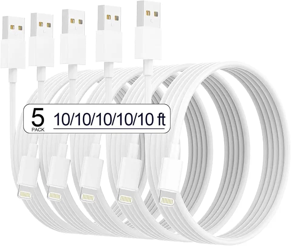 iPhone Charger [Apple MFi Certified] 5pack 10FT Long Lightning Cable Fast Charging High Speed Data Sync iPhone Charger Cord Compatible iPhone 14/13/12/11 Pro Max/XS MAX/XR/XS/X/8/7/Plus iPad (White)