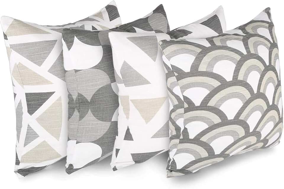 Penguin Home 4Er - Pack Dekorative Quadratische Kissen Aus Baumwolle, Luxuriöse, Stilvolle Für Wohnzimmer, Sofa, Schlafzimmer, Mit Unsichtbarem Reißverschluss, 45X45 cm (18" Inches), Grau/Weiß