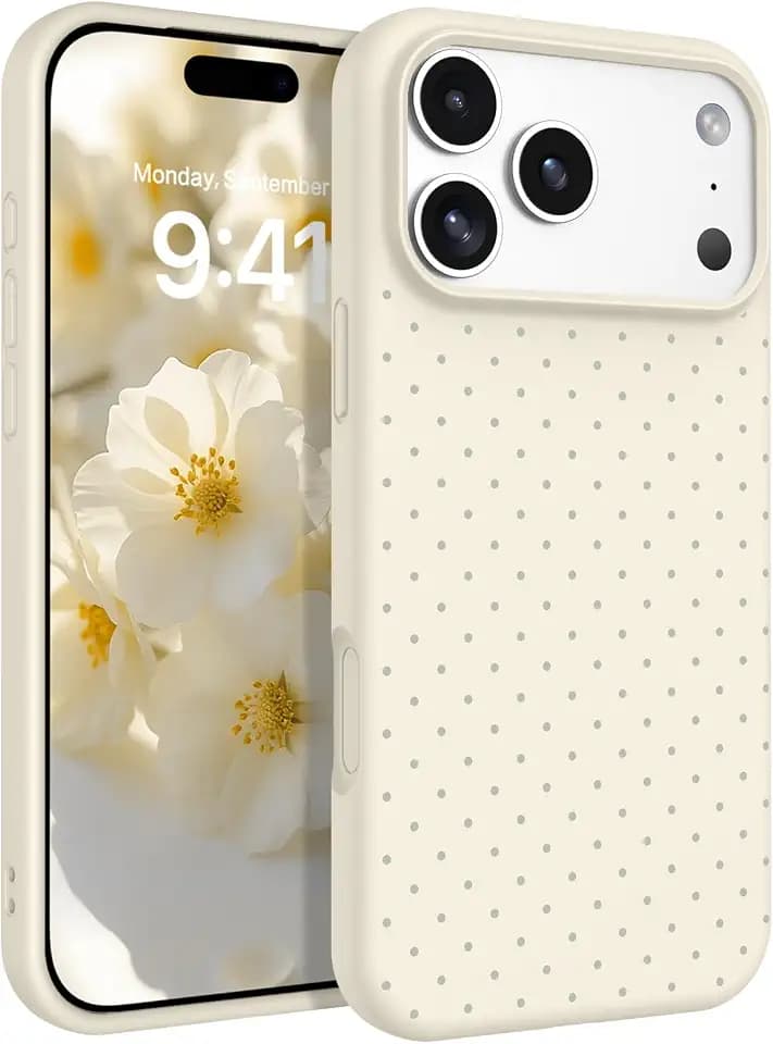 Telaso Case for iPhone 17 Pro Max, Liquid Silicone Polka Dot Pattern iPhone 17 Pro Max Phone Case Integrated Camera Control Button, Protective Cover with Microfiber Lining for Women Girls, White