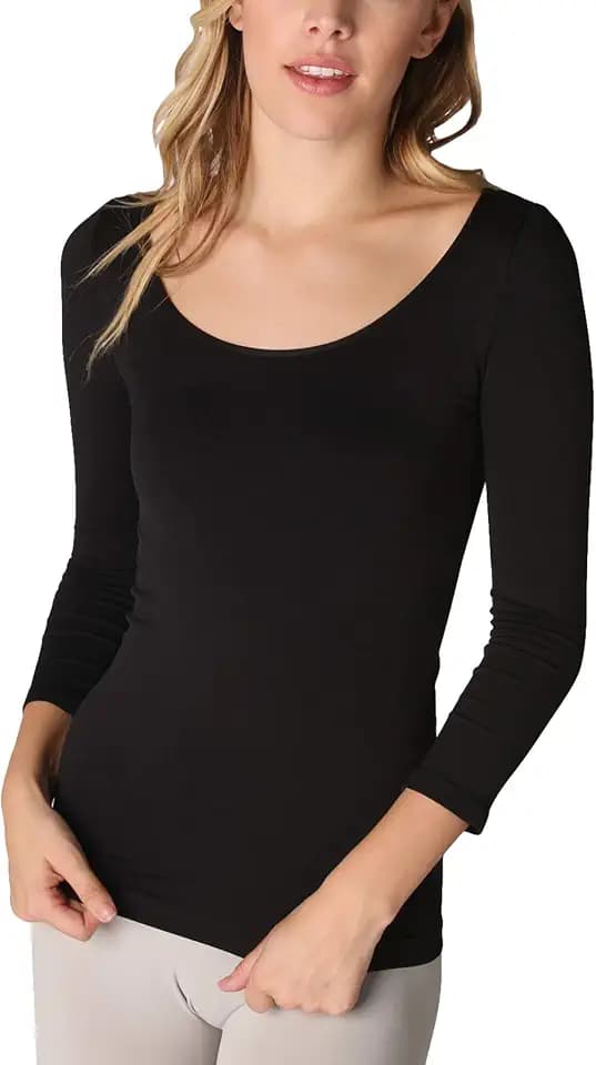 NIKIBIKI Women Seamless 3/4 Sleeve Scoop Neck Top, Made in U.S.A, One Size
