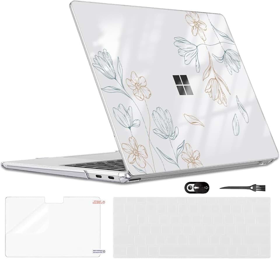 Slim Protective Case for Microsoft Surface Laptop 13 inch Copilot+ PC 2025 Release (Model 2095), Lightweight Anti-Scratch Printed Pattern Plastic Hard Shell Case Cover, Line Flower