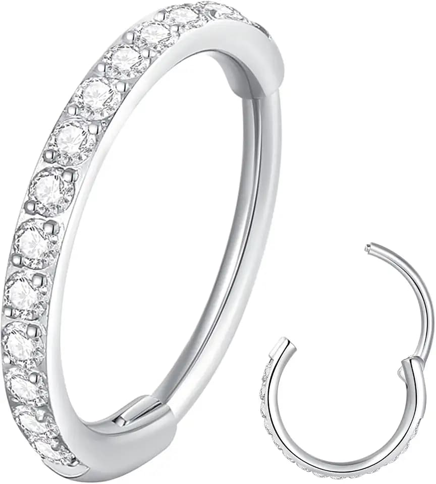 ORANGELOVE 20G 18G 16G Clear CZ Nose Ring Hoop 316L Surgical Steel Seamless Silver Septum Ring Clicker Jewelry Cartilage Earring Ear Piercing Hoop Earrings for Women Men Helix Rook Lobe Conch Tragus Daith Lip Hinged Piercing Jewelry with Cubic Zirconia