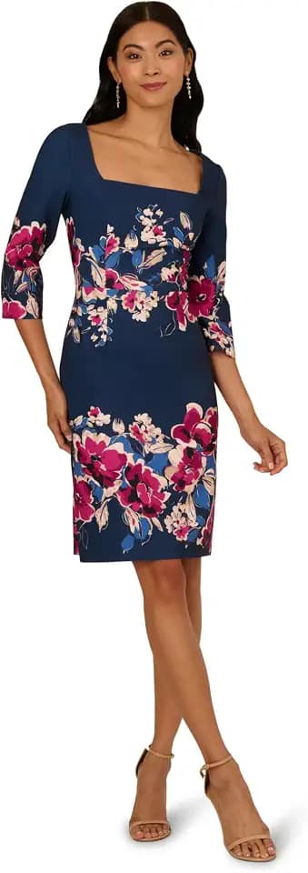 Adrianna Papell Border Floral Midi Dress
