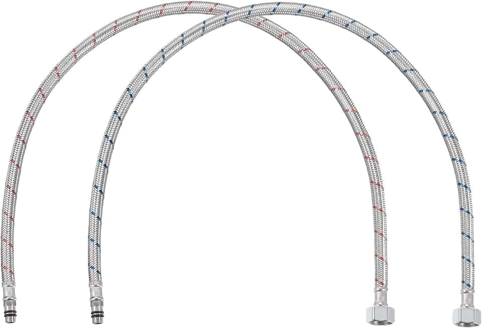 uxcell 32Inch Long Faucet Supply Line Connector, 2pcs G1/2 Female Compression Thread x M10 Male Connector Braided Short 304 Stainless Steel Water Supply Hose Line