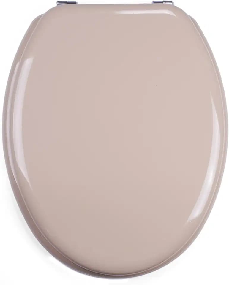 MSV - CLÉO MDF-WC-Sitz - Edelstahlscharniere - Glänzend - Ø 370 x 450 mm - Beige - Eleganz und Komfort fürs Badezimmer - Einfache Montage und Reinigung