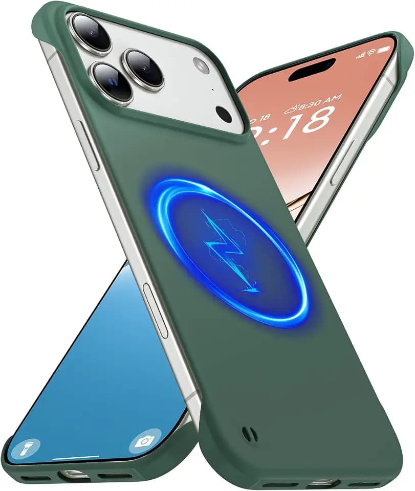GRECAZO Magnetic Slim Frameless Case for iPhone 17 Pro Max, Dark Green