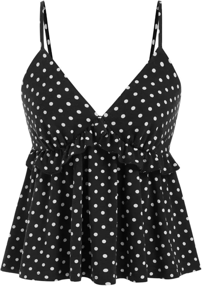CIDER Polka Dot Babydoll Tops for Women Cute V Neck Sleeveless Flowy Tops