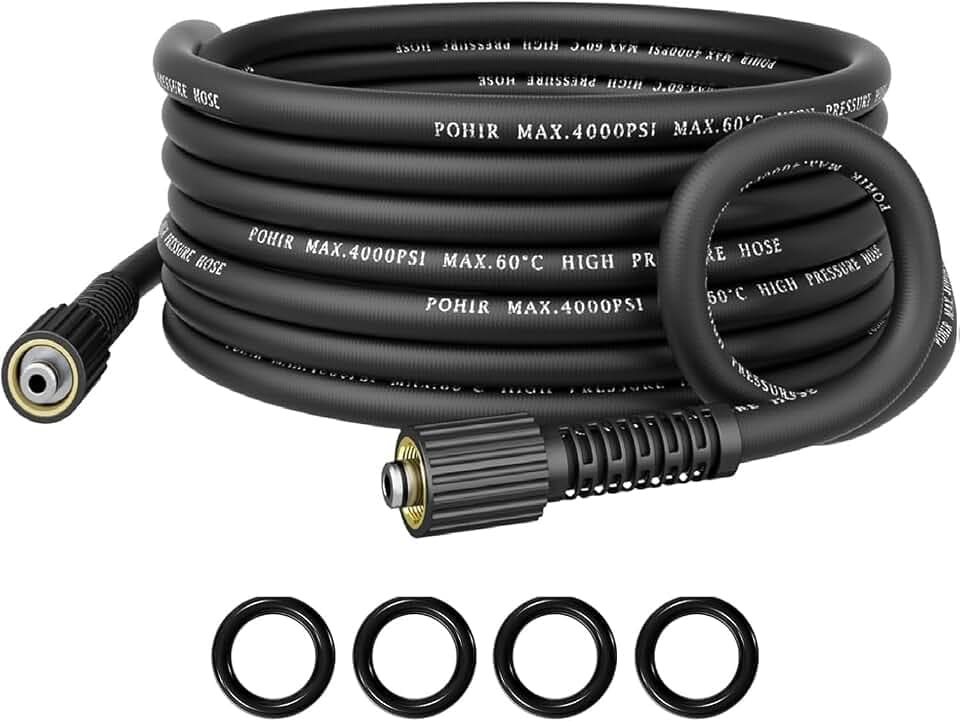 POHIR Pressure Washer Hose 25FT, 1/4" Kink Resistant Power Washer Replacement Hose with M22 14MM Swivel, Lightweight Pressure Washer Extension Hose
