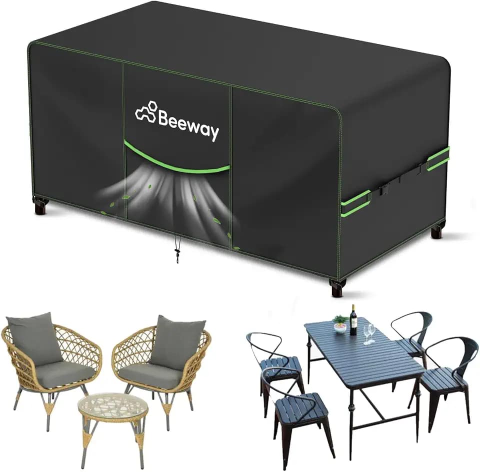 BEEWAY Gartenmöbel Abdeckung Wasserdicht V2.0 120x90x73cm, Schutzhülle Abdeckplane für Gartentische Terrassenmöbel Möbelsets - 420D Oxford Gewebe, Anti-UV, Winterfest