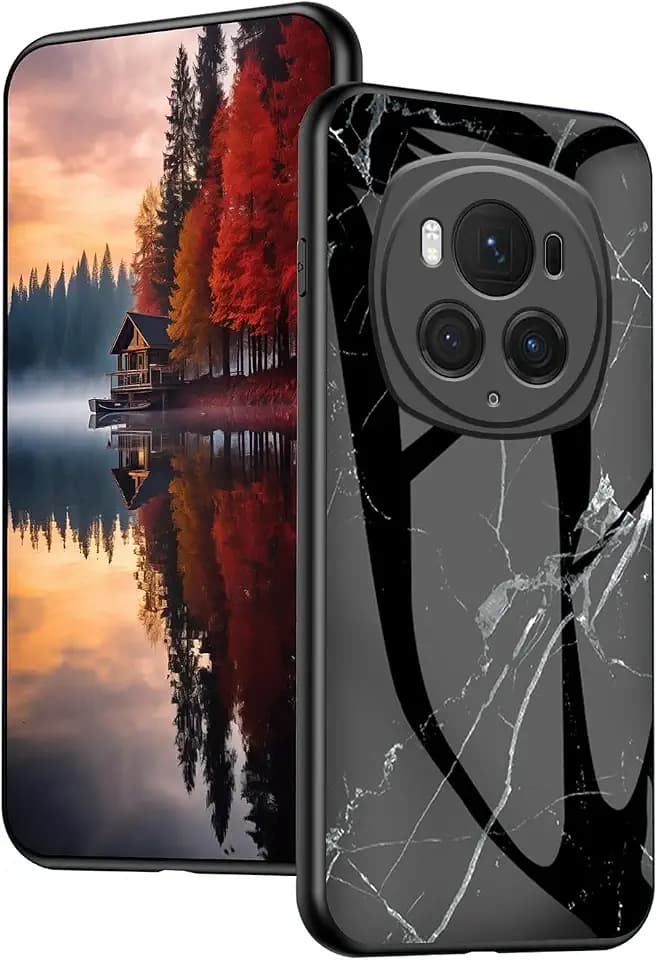 Kompatibel mit Honor Magic 6 Pro Marmor-Motiv, Schutzhülle Honor Magic 6 Pro, stoßfest, TPU, Hartschale, PC, transparent, Glas, Schutzhülle, Pailletten, elegant, Schwarz