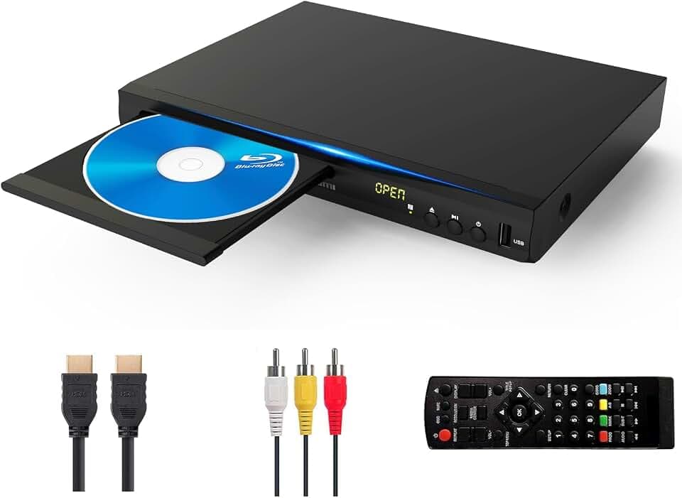 Blu-ray-DVD-Player, Multimedia-Disc-Wiedergabegerät für Filme und Musik Dolby Audio, Full HD 1080P Blu-Ray-Disc-Player mit HDMI-Ausgang/AV-Ausgang/Koaxialausgang/Blu-ray-Disc für Region B/2