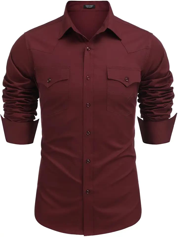 COOFANDY Men's Western Cowboy Shirts Long Sleeve Cotton Casual Button Down Work Shirt with Pockets
